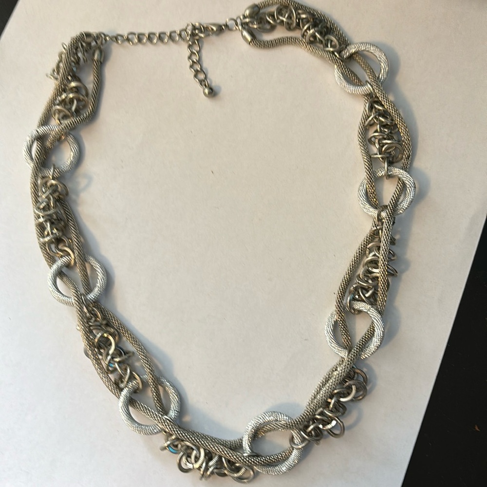 Twisted multi chain design silver tone 20” necklace